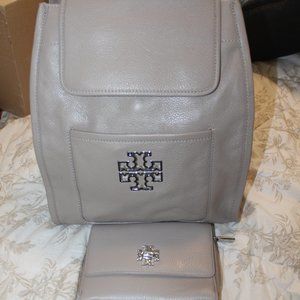 Gray Tory Burch Leather Back Pack and matching wallet (Like New)